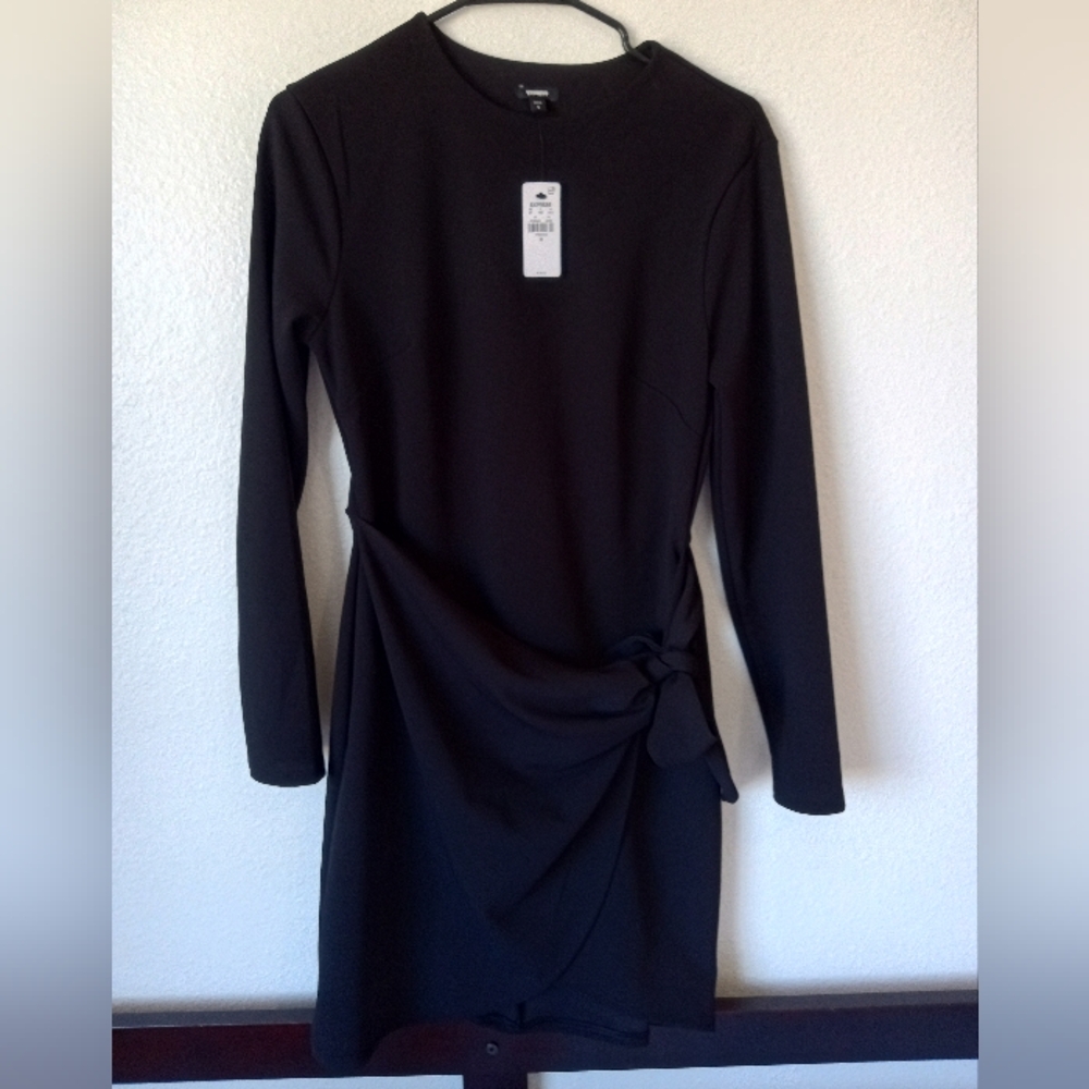 Elegant Black Wrap Dress,Size M - Picture 5 of 13